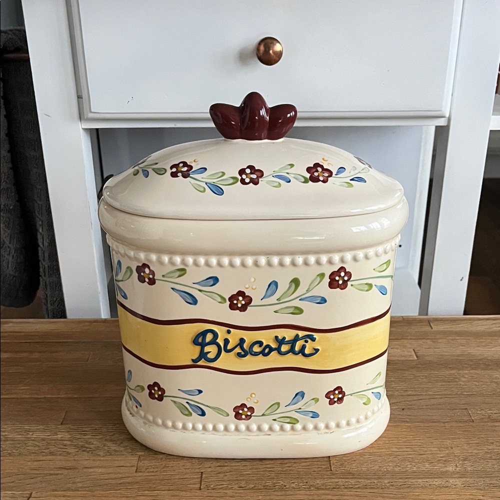 Vintage Floral Biscotti Jar with Lid